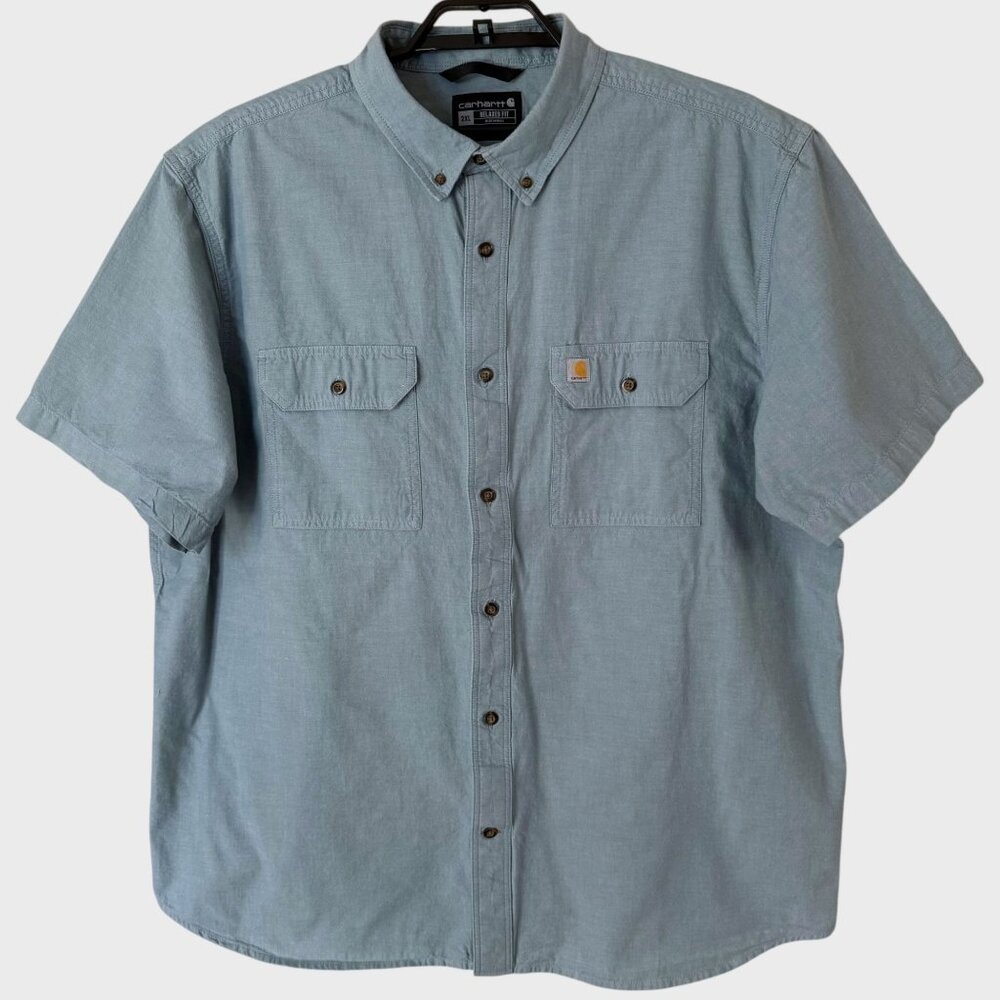 Carhartt Chambray Short-Sleeve Button-Up Shirt Blue Men's Size XXL 100% Cotton